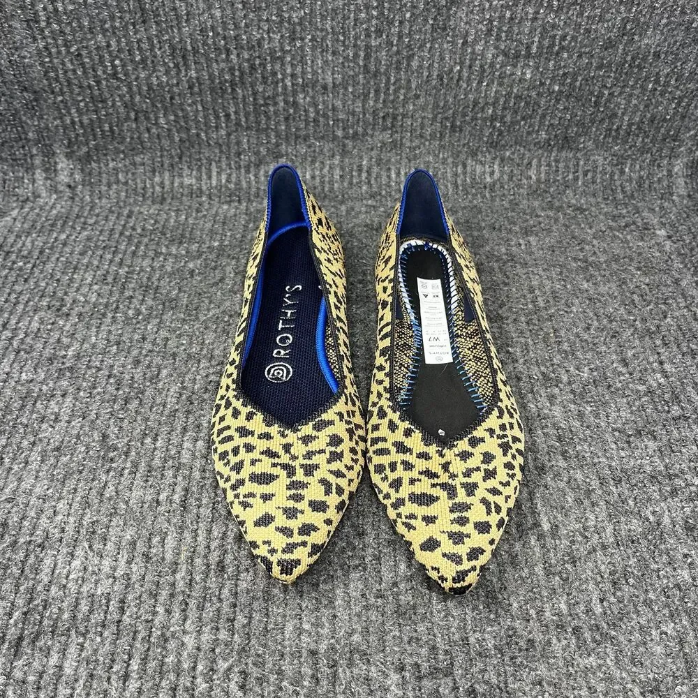 Rothy’s The Point Leopard Cheetah Print Flats Knit Brown Women’s 7 US